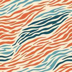 Abstract wavy lines in warm and cool tones create a dynamic and organic pattern.