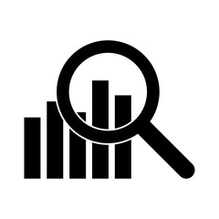 Bar Chart Vector Icon with Magnifying Glass Overlay for Data Analysis and Performance Review