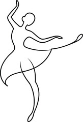 elegant ballerina in motion single line illustration on transparent background