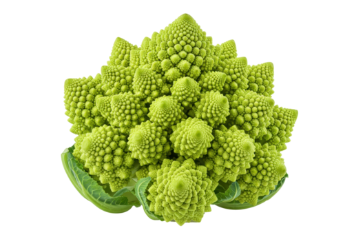 Isolated Romanesco broccoli head, green geometric vegetable with Fibonacci sequence