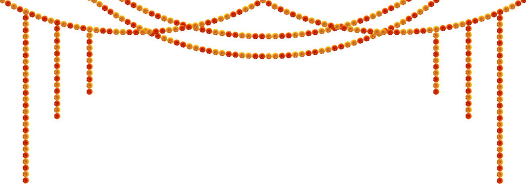 Orange and red marigold flowers festive decorative hanging element