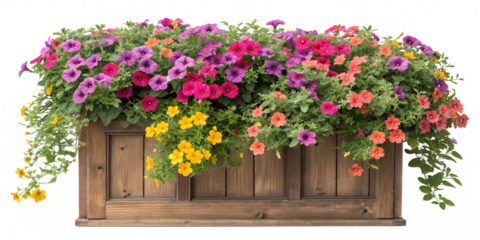 Vibrant Petunia Flower Wooden Window Box Transparent Background