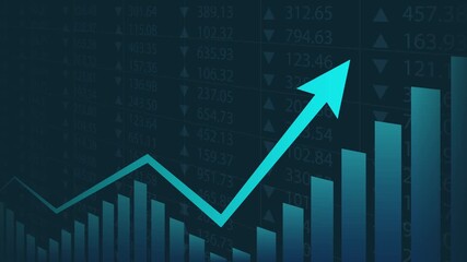 moving up arrow financial chart with stock market graph on blue color background - Powered by Adobe
