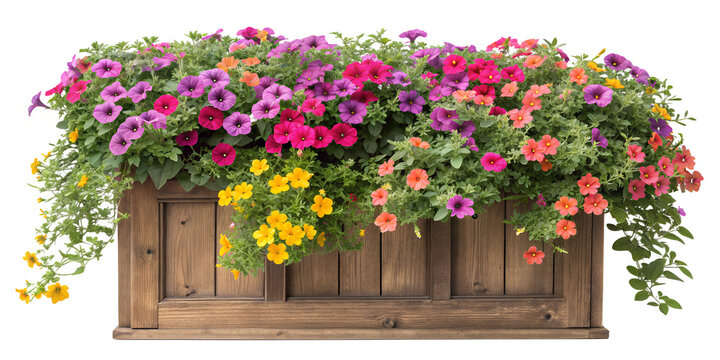 Vibrant Petunia Flower Wooden Window Box Transparent Background
