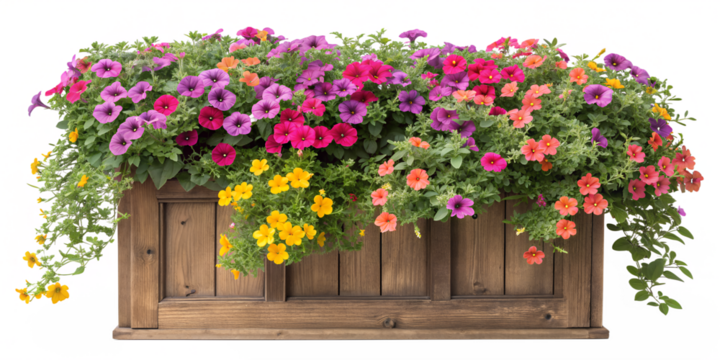 Vibrant Petunia Flower Wooden Window Box Transparent Background