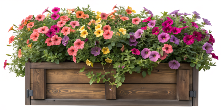 Vibrant Petunia Flower Wooden Window Box Transparent Background