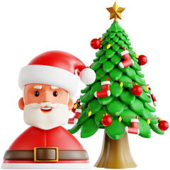 Cartoon Santa Claus with Christmas Tree