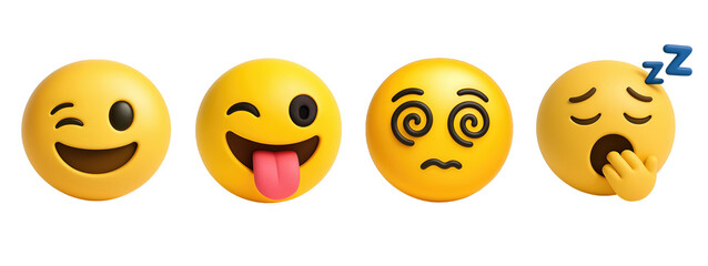 Obraz premium Four Distinctive Cartoon Emojis Representing Various Human Emotions and Reactions