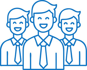 Cheerful corporate office team of three professionals smiling together in business attire