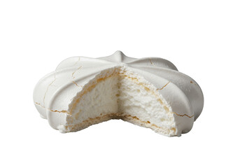 A pristine, star-shaped white meringue confection expertly cut in half, showcasing crisp exterior and soft interior on a transparent background, concept of textural culinary art