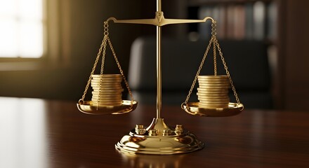 Scales of Justice with Coins - Balancing Financial Equity and Legal Fairness.