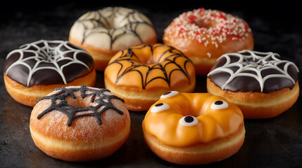 Spooky Halloween Character Cream Doughnuts – Festive Dessert Collection on Minimal Background