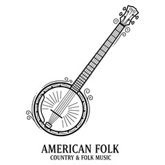 Banjo line art in black and white