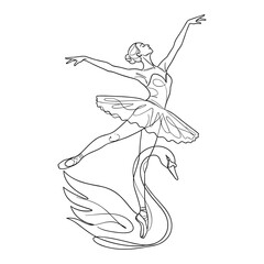 Ballerina and swan against white background