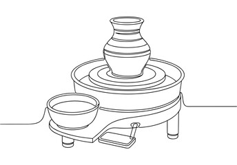 pottery wheel and vase line art black white