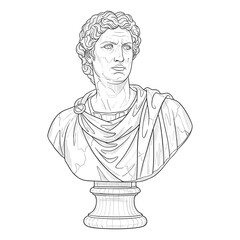 Roman bust line art in black and white