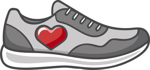 Stylized sneaker with red heart graphic for fitness and love