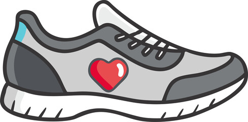Stylish gray sneaker with a red heart graphic perfect for fitness and fashion