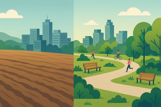 Urban Development Transforms Rural Land into Lush Green City Park