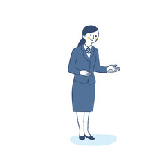 案内をするスーツ姿の女性