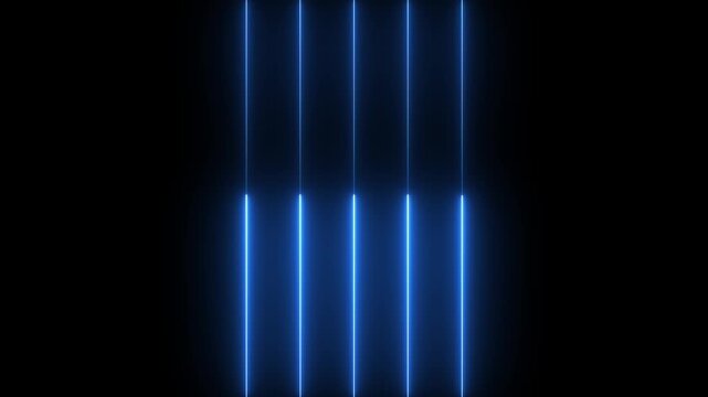 Horizontal neon line, neon diagonal lines or glowing light stripes on a black background. glowing horizontal neon lines streaming across on the screen. Blue color neon line.
