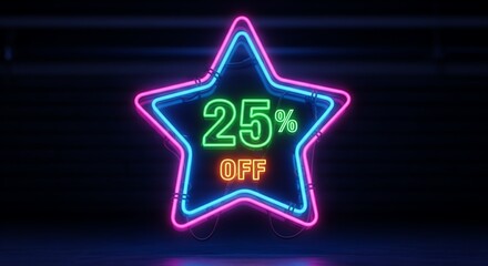 Obraz premium Get twenty five percent off neon star sale discount promotion