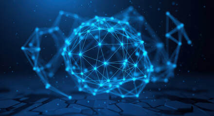 Abstract 3D Network Sphere with Interconnected Nodes and Lines on a Textured Surface Representing Global Connectivity and Data Communication