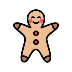 Gingerbread man with sugar icing decoration. Traditional Christmas cookies. Vector color icon isolated on white background.
