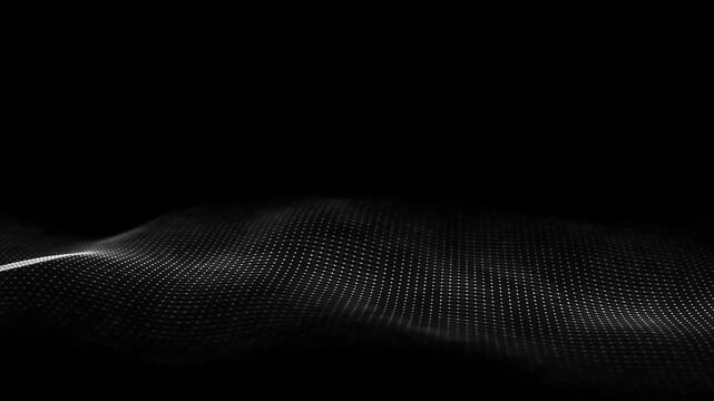 Futuristic moving wave. Digital dark background with moving particles. Big data visualization. 3d rendering
