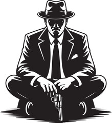 Man in fedora and suit holding a pistol vector