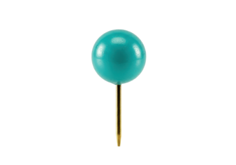 Isolated turquoise pushpin with golden point for noticeboard, office work and paperwork