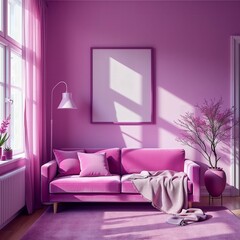 modern living room with purple sofa