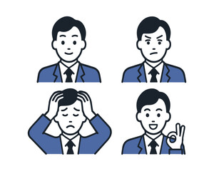Expression Icon Illustration Set of a Middle-Aged Man in a Suit