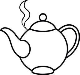 minimal teapot with steam flowers line art illustration on transparent background