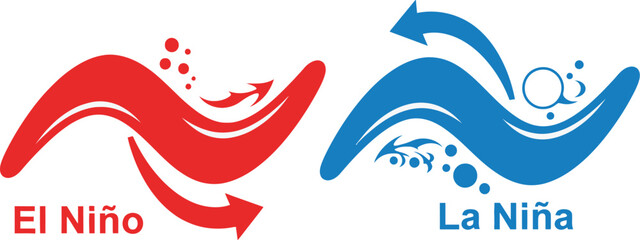 El Niño and La Niña Contrasting Climate Patterns Depicted with Colorful Wave Designs