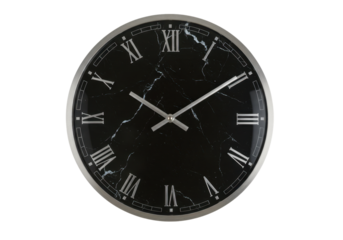 Isolated round clock with black marble texture, modern decor item for time-keeping