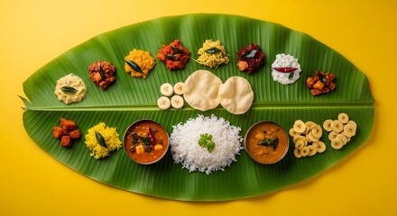 Onam sadhya kerala food traditional south indian cuisine feast leaf