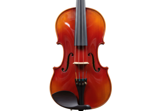 Isolated shiny reddish brown violin with black chinrest for classical orchestra music