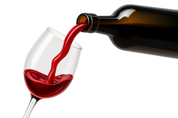 3D Wine Pouring Icon – Red Wine Stream from Bottle to Glass for Luxury, Beverage, and Celebration Themes