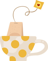 Cute Cup with Tea Bag. Hot Drink Mug
