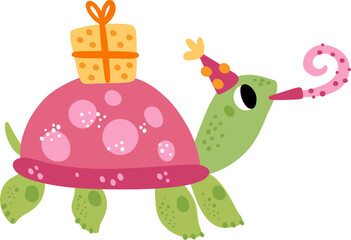 Happy Birthday Party Turtle Celebrating
