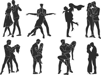 silhouettes of love couple hot dancing set 
