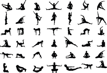 collection of silhouettes of pregnent woman yoga set