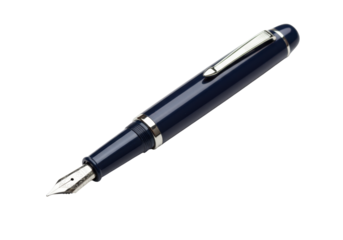 Isolated blue fountain pen for writing in calligraphy with metal accents, business use