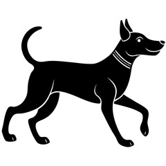 Scalable vector illustration of a black dog in mid-stride with flapping ears