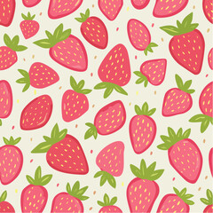 Red crayon drawn strawberries seamless pattern. Childish funky wrapping paper.