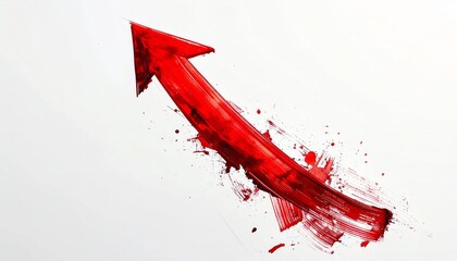 A bold, upward-pointing red arrow with brushstrokes against a clean white background