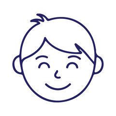 A Simple Blue Line Drawing of a Happy Boy's Face with Closed Eyes and a Smiling Mouth