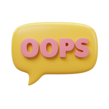 Yellow speech bubble with the word oops in pink letters isolated on transparent background