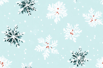 White Snowflakes Pattern on Blue Background